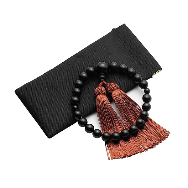 数珠 男性用 葬儀 念珠 縞黒檀 艶あり 22玉 数珠入れ 葬式 墓参り 法事 念誦 全ての宗派に使用可能 (天..