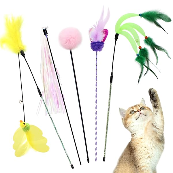 猫おもちゃ 50cm長い竿 猫のお好みじゃらし 5個セット