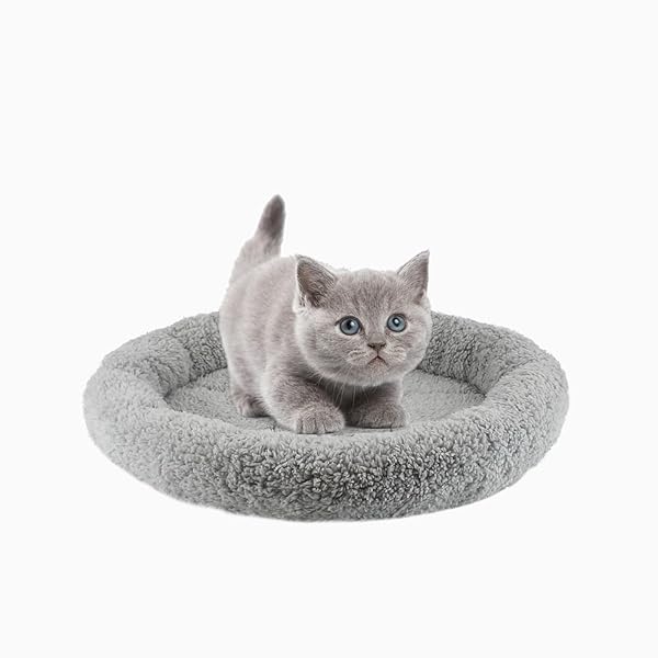 室内用ふわふわ猫ベッド、35cm 円形の猫用ベッド、ラウンド形小さめペットマット、小型犬や