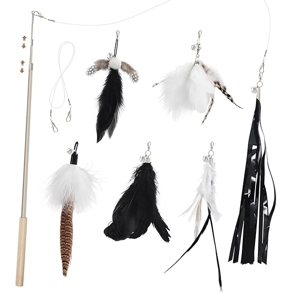 猫おもちゃ ねこじゃらし 交換用羽根 リボン 羽 昆虫 ブラック系釣竿つき