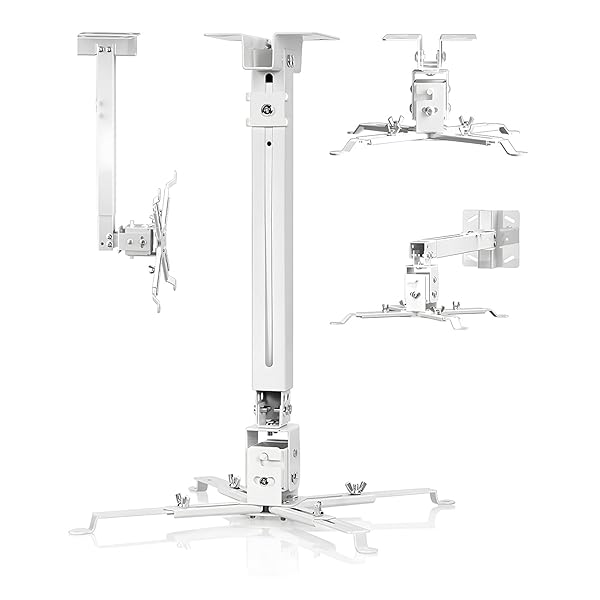 天吊り金具 プロジェクター 汎用天吊り金具 天井または壁マウント 耐荷重15KG 約9cm/43～65cm高さ調整可能 ±15°角度調整 店舗 オフィス 自宅用 ホームシアター（白い）