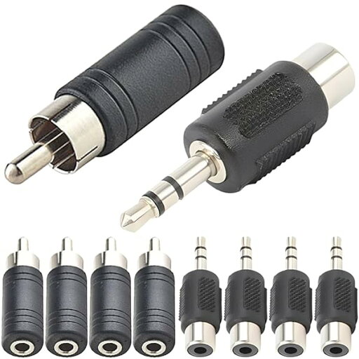 1/8 インチ メス ステレオ ジャック - RCA モノラル オス アダプター & 3.5mm オス ステレオ プラグ - RCA モノラル メス アダプター、ニッケルメッキ、ブラック (10 パック) 1/8 インチ メス ステレオ ジャック - RCA モノラル オス アダプター & 3.5mm オス ステレオ プラグ - RCA モノラル メス アダプター、ニッケルメッキ、ブラック (10 パック)