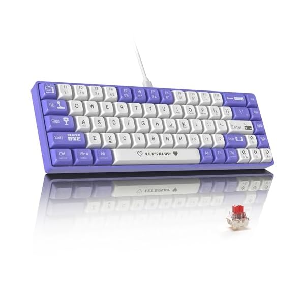 ×AJAZZ AK680 有線ゲーミングキーボード 赤軸 軽量 メカニカルキーボード ホットスワップ対応 小型68キー RGB照明 ボール型キーキャップ EVAサンドイッチ WIN/MAC/ANDROID対応 ―紫