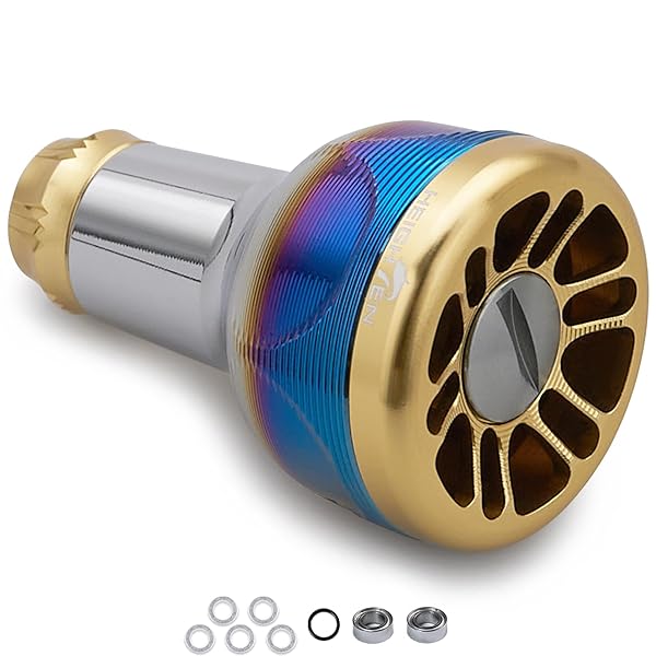 新型2.0 24.5mm リール ハンドル ノブ 8.5g シマノ ダイワ 通用 (Shimano) Type A (Daiwa) Type S 用 70航空アルミ製 Engine Series (V2.0 - ゴールド) (82)
