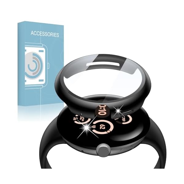 Google Pixel Watch 3 / 2/ 1 41mm 用 ケース ガラスフィルム 一体型 Google Pixel Watch 3/2/1保護カバー 全面保護 耐衝撃 高透過率 指紋防止 グーグルピクセルウォッチ カバー(黒)