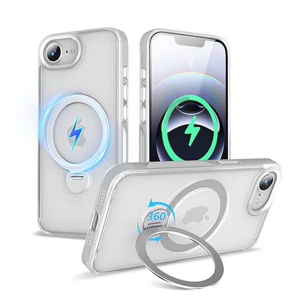 【2025新開発・定点360度回転スタンド】 iPhone 16e 用 ケース MagSafe対応 ワイヤレス充電対応 いphone16e用ケース 隠し収納式スタンド 横縦両立 角度調整 アイホン16E用ケース リング マグネット搭載 超強磁力 アイ