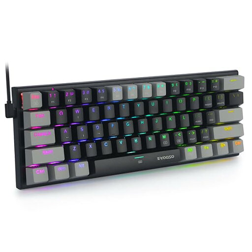 ゲーミングキーボード 青軸を採用 テンキーレスUS英語配列 有線61キー メカニカルキースイッチ RGB発光LEDバックライト 60%小型コンパクト設計 Windows/Macに対応のゲーム/オフィス用キーボード (ブラック+グレー,青軸) ゲーミングキーボード 青軸を採用 テンキーレスUS英語配列 有線61キー メカニカルキースイッチ RGB発光LEDバックライト 60%小型コンパクト設計 Windows/Macに対応のゲーム/オフィス用キーボード (ブラック+グレー,青軸)