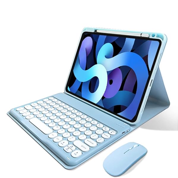 マウス付き iPad 第 9 世代 第 8 世代 第 7 世代 10.2インチ キーボードケース 丸型キー iPadAir3 iPadPro10.5 キーボード カバー Bluetooth マウス Apple Pencil 収納可能 可愛い マグネッ