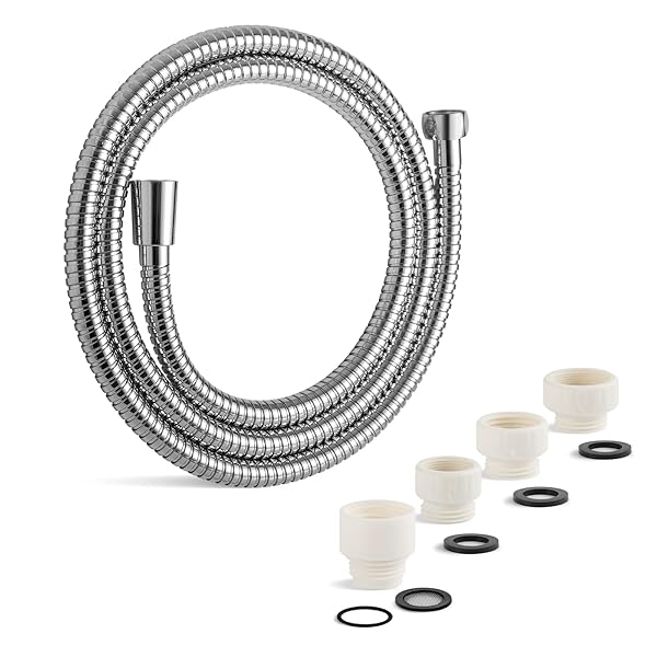 シャワーホース 交換用 アダプター付 ステンレス製 防爆漏れ防止 耐久性あるシャワーほーす 360°自由回転できるため 使用中の絡み合いを防ぐことができる 取付簡単 ネジサイズG1/2 長さ1.6m クロムメッキ