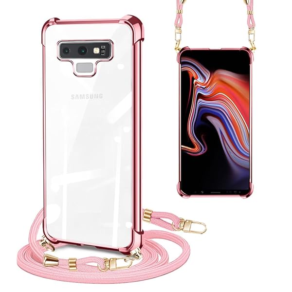 Galaxy Note9 ケースクリア ショルダー SC-01L SCV40 スマホケース ギャラクシーnote9 カバー 耐衝撃 ケース 肩掛け 斜めかけ 縄掛けケース 韓国 透明 TPU 携帯ケース 薄型 軽量 紐付き 織りストラップ付き ネック