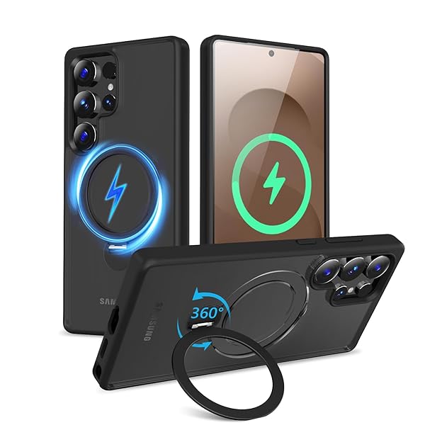 【2025新開発・定点360度回転スタンド】 Galaxy S25 Ultra 用 ケース MagSafe対応 ギャラクシー S25 ウルトラ用ケース ワイヤレス充電対応 隠し収納式スタンド 横縦両立 角度調整 ギャラクシー S25 Ultra カバ
