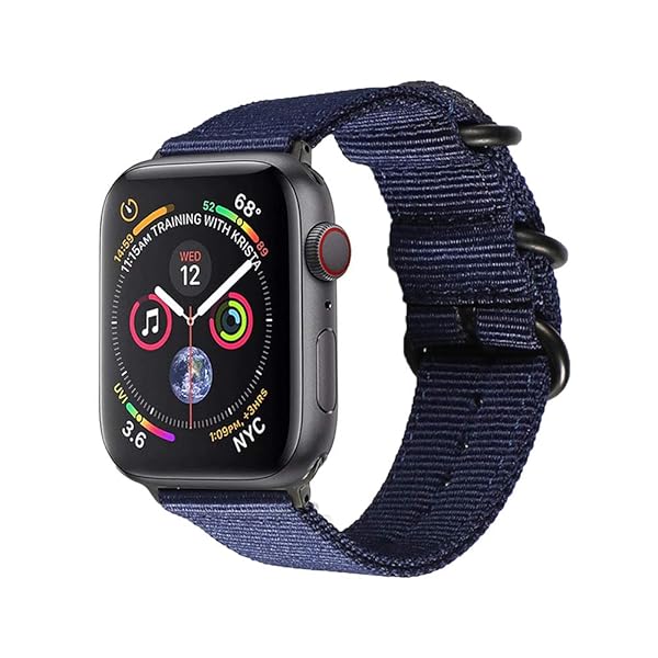 バンド適応 Apple Watch Series SE/8/7/6/5/4/3/2/1，編みナイロン 時計バンド 交換ベルト (42mm/44mm/45mm/49mm, 海軍)