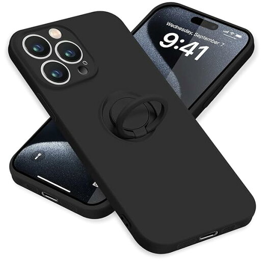 iPhone15 ProMax ケース リング付き シリコン アイフォン15ProMax スマホケース スタンド機能 カバー 耐衝撃 レンズ保護 360°回転 車載ホルダー ストラップホール付き 滑り止め 指紋防止 薄型 (ブラック) iPhone15 ProMax ケース リング付き シリコン アイフォン15ProMax スマホケース スタンド機能 カバー 耐衝撃 レンズ保護 360°回転 車載ホルダー ストラップホール付き 滑り止め 指紋防止 薄型 (ブラック)