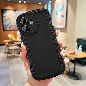 対応 iPhone 16 用の ケース ソフト シリコン カバー 可愛い おしゃれ スマホケース ウェーブ デザイン ワイヤレス充電対応 軽量 薄型 耐衝撃 波型 バンパー スマホケース – ブラック