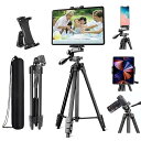 タブレット三脚スタンドマウントホルダー153cm for iPad Pro Air Mini 12.9 11 10.5 Surface Galaxy Tab、iPhone、3.5~13.5インチ携帯電話タブレット、ビデオ録画、カメラ