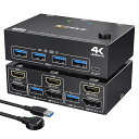USB3.0 DP HDMI KVM スイッチ 4K@60Hz、2 入力 2 出力 PC切替器は 2 台の PC をサポートし、2 台のモニターと 1 セットのマウス、キーボードを共有します