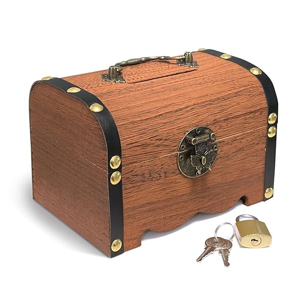 宝箱 南京錠 付き 「アンティーク調 / 小物入れ 貯金箱 としても」 ブラウン