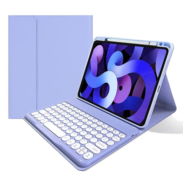2022 iPad 第10世代 10.9インチ キーボードケース 丸型キー 上側ペンシルホルダー付き アイパッド iPad A16 2025 11世代 Bluetooth キーボード カバー マグネット 分離式 可愛い 学生 ビジネス,紫
