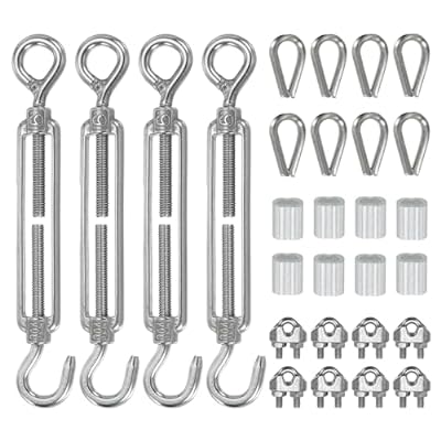 PATIKIL ケーブルレールキット M6ターンバックルフック&アイ ケーブルクランプ付き アルミ圧着ループ ..
