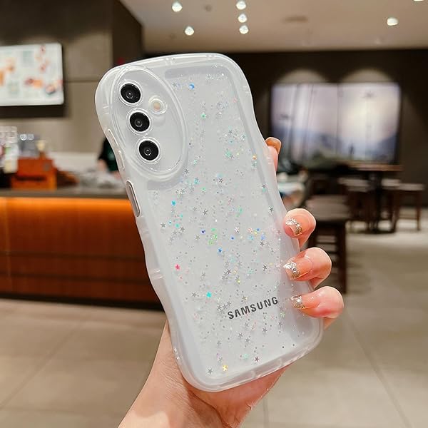 Galaxy A55 5G ケース クリア TPU カバー ウェーブ おしゃれ 韓国 可愛い ウェーブ グリッター 透明 薄型 軽量 耐衝撃 滑り止め (SC-53E / SCG27) スマホケース ワイヤレス充電対応 ストラップホール付き ギャラク