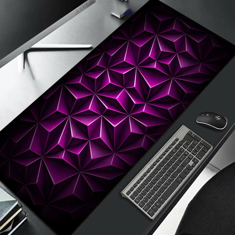 大型滑り止めゲーミングマウスパッド、赤と青のグラデーションデザイン、ゴム縫いエッジ、ゲーマー用デスクマット、オフィスワーク、90x40