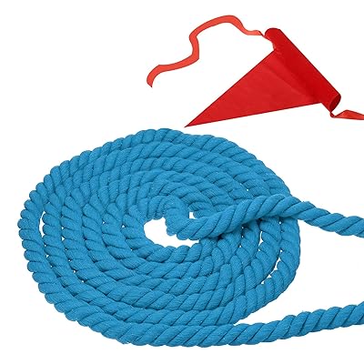 PATIKIL 大人やティーンエイジャー向けの25フィートの綱引きロープ 3本編みの天然綿ロープ 青い旗付き 庭のゲームやチームビルディング活動用