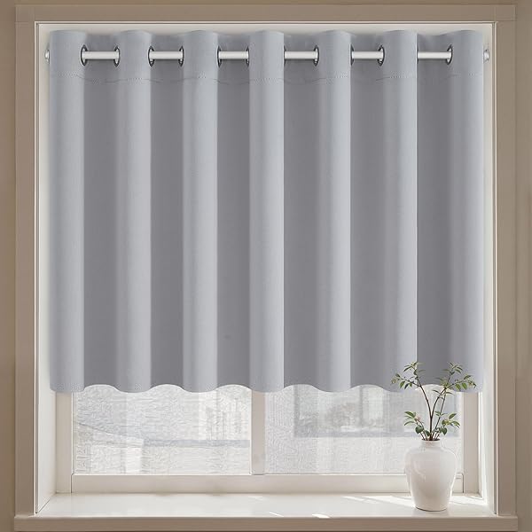 カフェカーテン 遮光 カーテン 小窓 90cm丈 ライトグレー 1枚 ハトメ型 遮光 断熱 UVカット 目