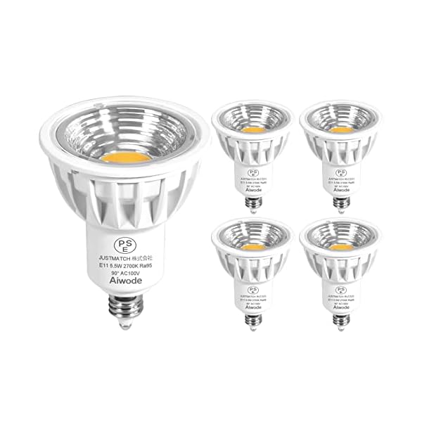 E11口金 LED電球、5.5W 電球色2700K、50-60W形相当、LEDスポットライト、CRI95 明るさ550lm、調光不可