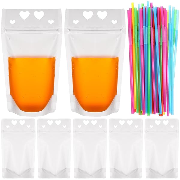 飲料バッグ 持ち帰り ジュース袋 500ml ドリンクパウチ ドリンク ジュース 袋 曲がるストロー