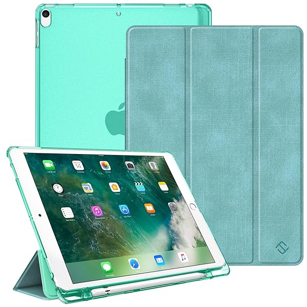 iPad Air 2019 ケース iPad Air3 / Pro 2017 10.5インチ バックカバー Apple Pencil 収納可能 三つ折スタンド スリープ機能 軽量 薄型 半透明 傷つけ防止 PUレザー(モデル番号A2152、A2123