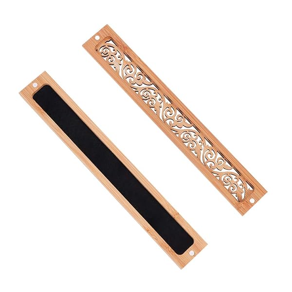 お香立て 横置き香炉 線香炉 線香皿 楠竹製 不燃綿付き 蓋付き 木製 香炉 透かし彫り お香入