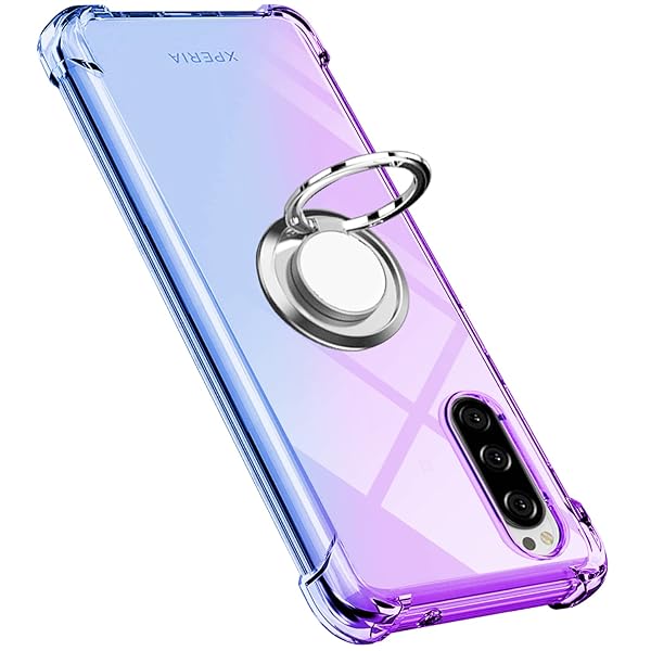 Xperia 5 ケース リング クリア TPU シリコン リング付き薄型 グラデーション色 ケース 軽量シリコン 耐衝撃 SO-01M SOV41 901SO 指紋防止 360回転 車載ホルダー対応 一体型 人気 携帯カバーエクスペリア 5 ケース
