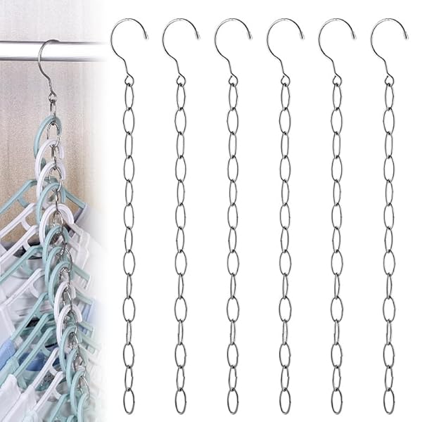 6個セット衣類収納ハンガー, 13連 縦に掛ける 縦型便利 省スペース リンクチェーン ステン