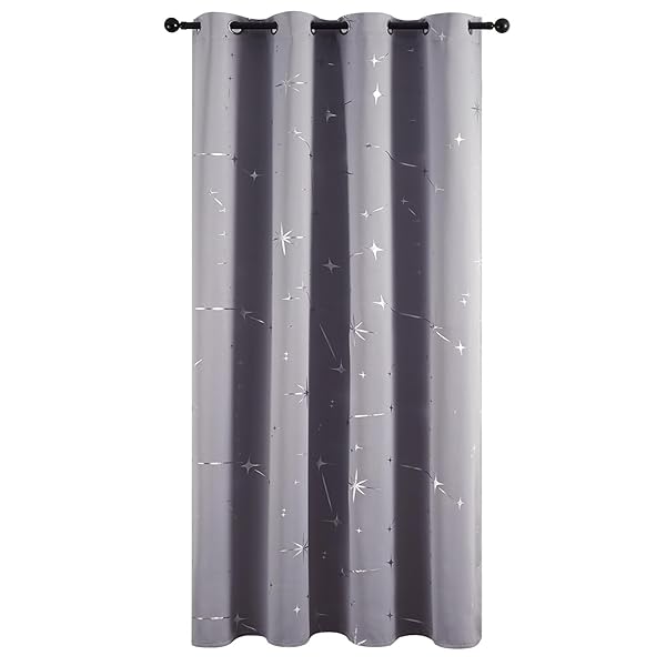 のれん 間仕切りカーテン 断熱 カーテン 遮光 星柄 箔プリント 幅120cm 丈180cm 1枚入り グレー
