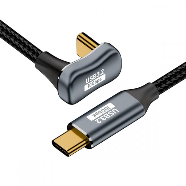 ケーブル USB-C USB 3.1 Type C オス - オス 対向 U字型バックアングル延長データコード 10Gbps 100W スリーブ付き 100cm