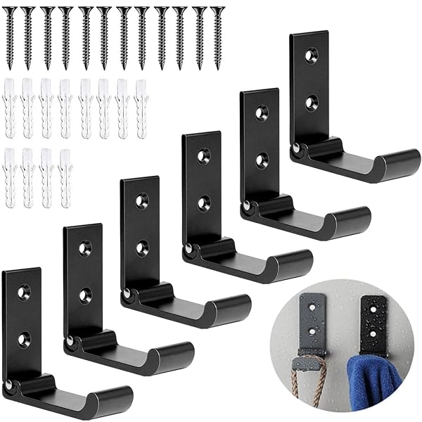 アルミニウム合金 6個セット壁掛けフック, 折り畳み ウォールフック, 12本のネジとアンカー