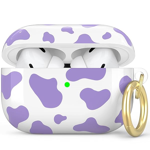 AirPods Pro ケース かわいい牛のプリント 保護カバー 硬質TPU 分離式 全面保護 落下防止 キズ防止 耐衝撃 防塵 AirPods Pro に適用 (ラベンダー)