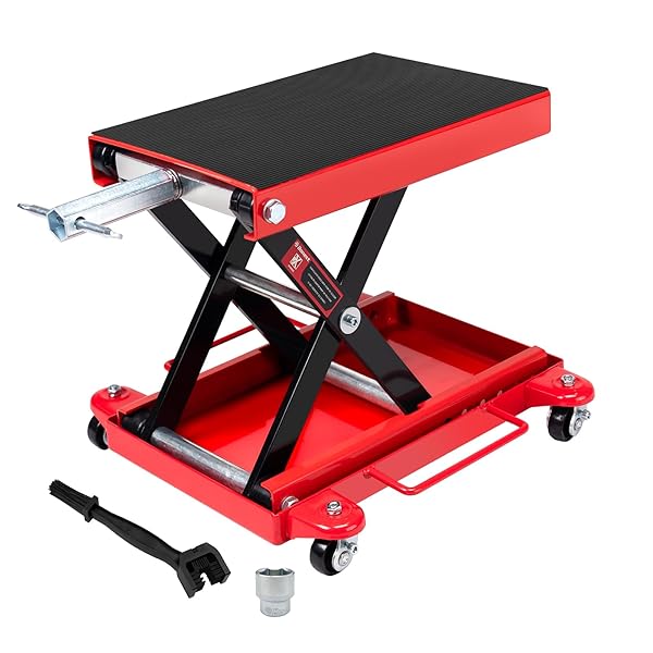 バイクジャッキ バイクリフト リフトドーリー 耐荷重500kg ソケット付 ゴムマット付 キャスタ