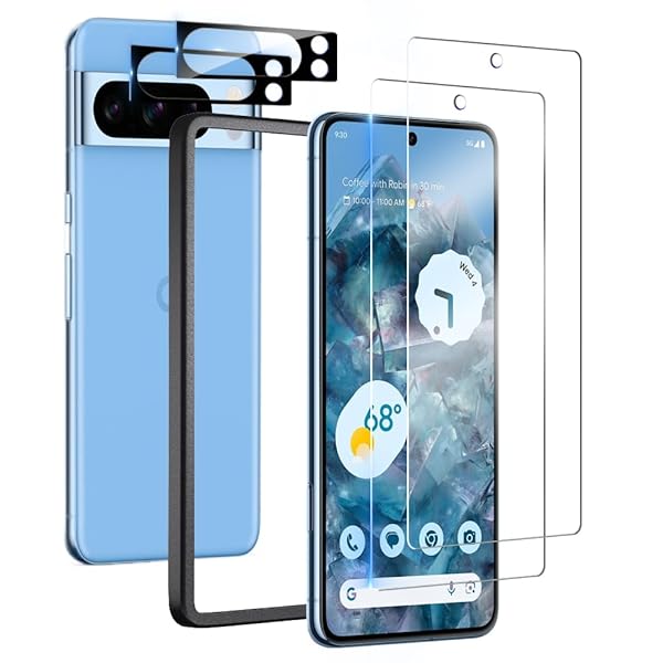 ガラスフィルム Google Pixel 8 Pro 用 2枚 + カメラフィルム 2枚 旭硝子素材製 ガイド枠付き 【指