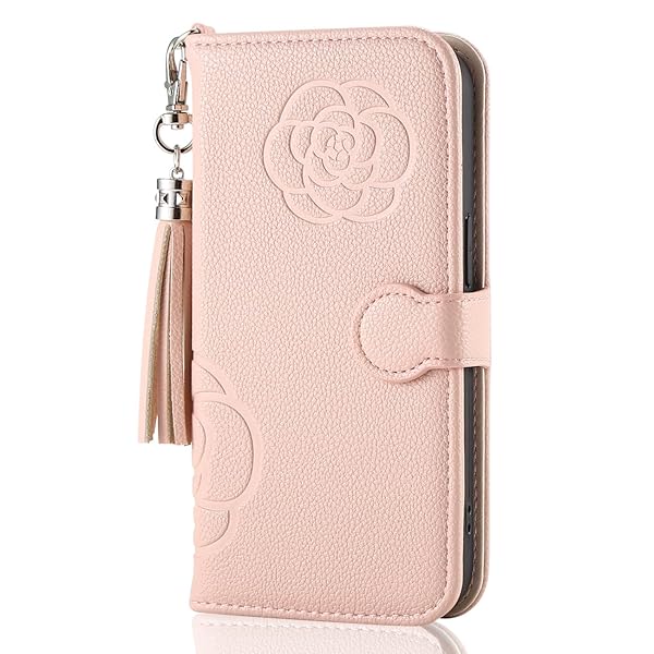 ギャラクシーS22 SC-51C ケース 手帳型 おしゃれ 花柄 押し型のカメリア タッセル付き スタンド