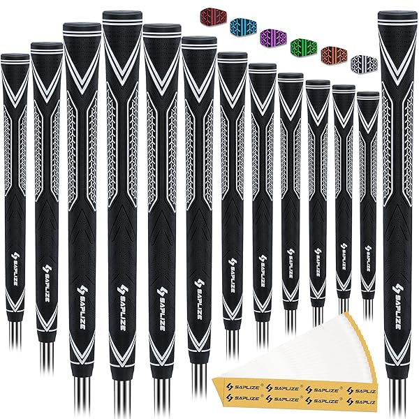 高性能ゴルフ用ラバーグリップ、高衝撃吸収、非滑り、15本のテープを含む13本のグリップ、中サイズ、白
