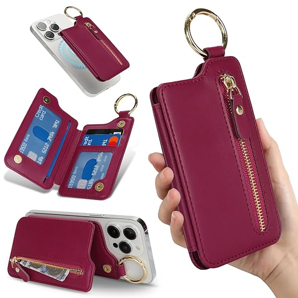 カードケース magsafe カード入れ スタンド機能 ジッパー 小銭入れ リング付き 3枚カード収納