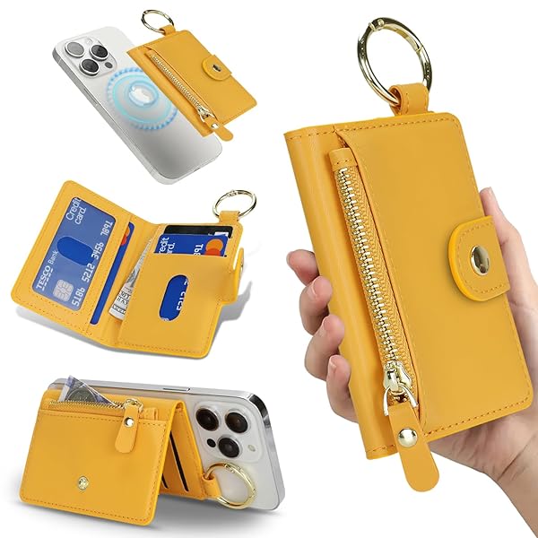 カードケース magsafe カード入れ スタンド機能 ジッパー 小銭入れ リング付き 3枚カード収納