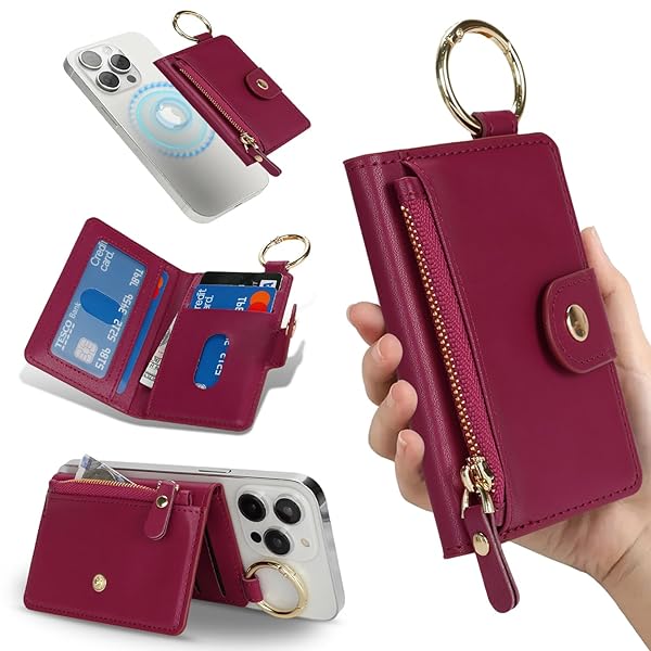 カードケース magsafe カード入れ スタンド機能 ジッパー 小銭入れ リング付き 3枚カード収納