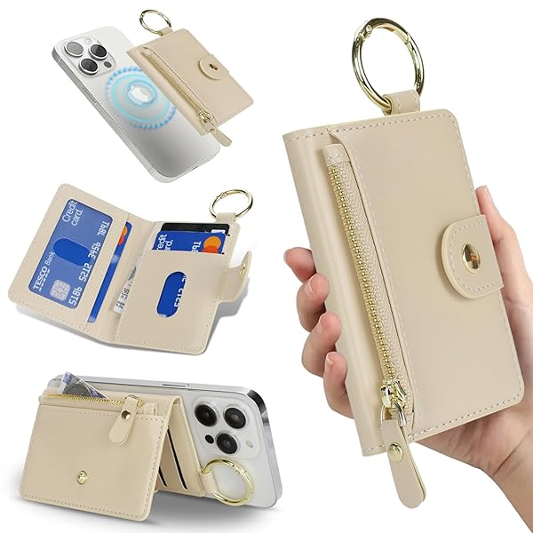 カードケース magsafe カード入れ スタンド機能 ジッパー 小銭入れ リング付き 3枚カード収納