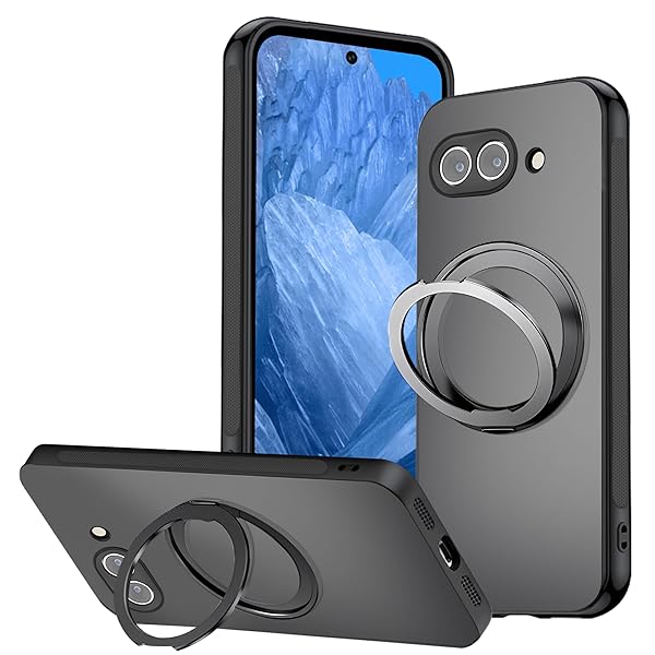 Google Pixel 9a 用 ケース リング付き 360°回転スタンド Magsafe対応 電光質感 スタンド機能 縦横両
