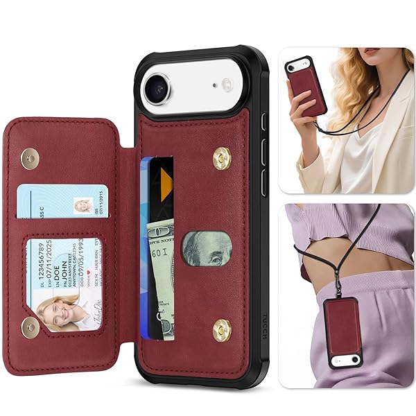 iPhone Air 対応 ケース ショルダーストラップ付き 背面カード収納 6.5インチ PUレザー RFIDブロッ