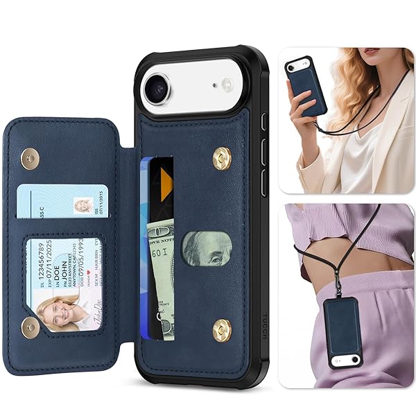 iPhone Air 対応 ケース ショルダーストラップ付き 背面カード収納 6.5インチ PUレザー RFIDブロッ