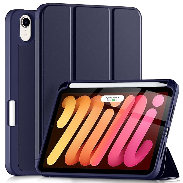 対応iPad Mini7 ケース 2024 - 対応iPad mini A17Pro ケース 8.3インチ 軽量 耐衝撃 ペンシル収納 ワイヤレス充電機能 TPU素材 シルク手触り オートスリープ/ウェイク機能 三つ折り スタンド 対応iPad Mi