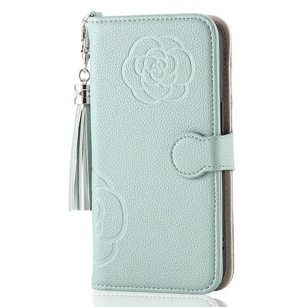 ギャラクシーA23 手帳型カバー 可愛い 花柄 押し型のカメリア タッセル付き スタンド機能 レ